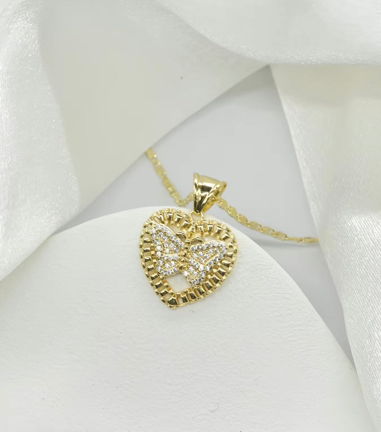 Heart Butterfly CZ Necklace