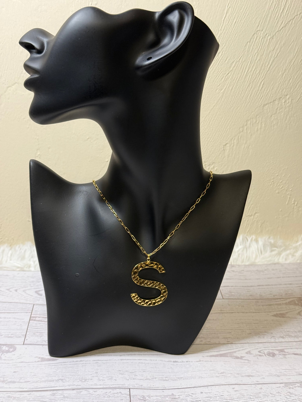 Hammered Gold Initial Letter Pendant | Custom Gold Jewelry