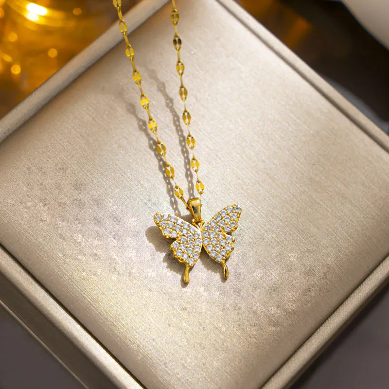 Pave’ Butterfly Pendant Necklace
